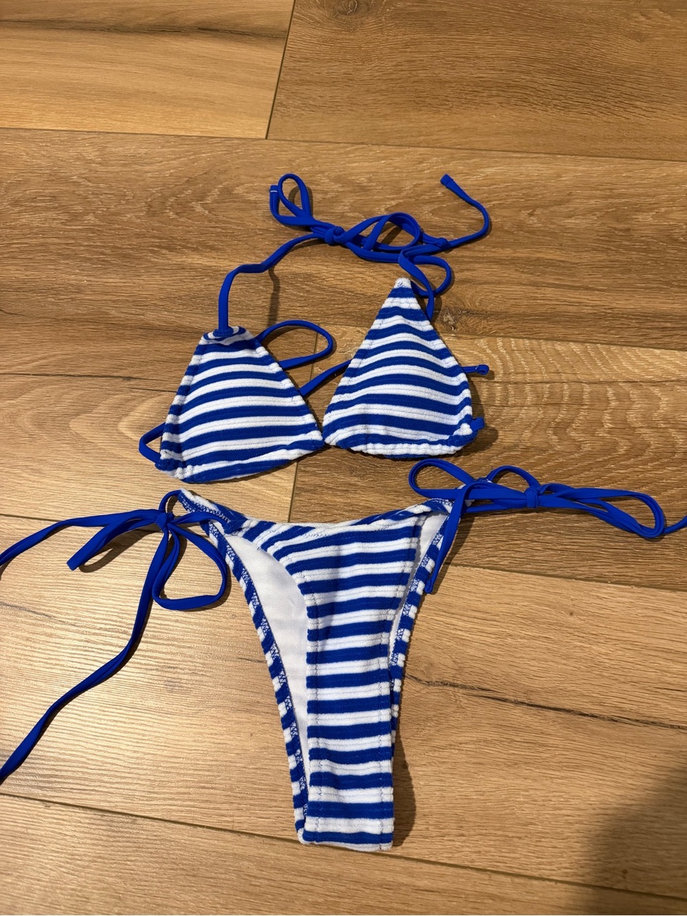 SHEIN Blue & White Striped Tie-Side Bikini